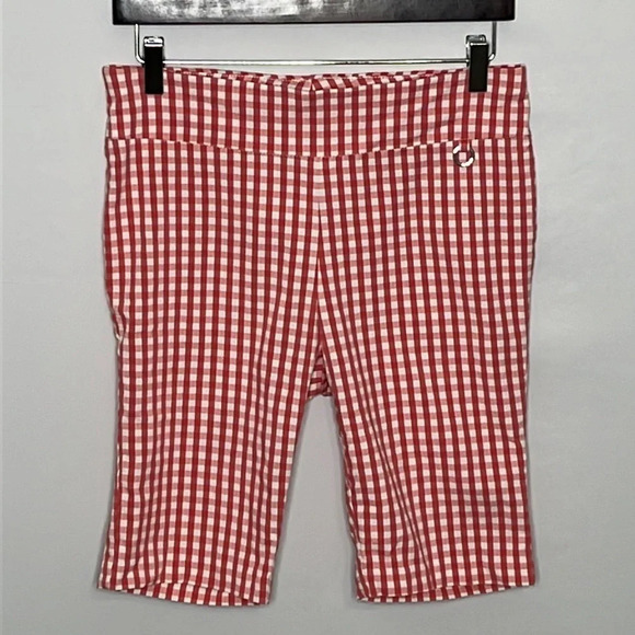 Rafaella Comfort Gingham Pull On Bermuda Shorts in Salmon & White - Size 8 - Picture 1 of 5